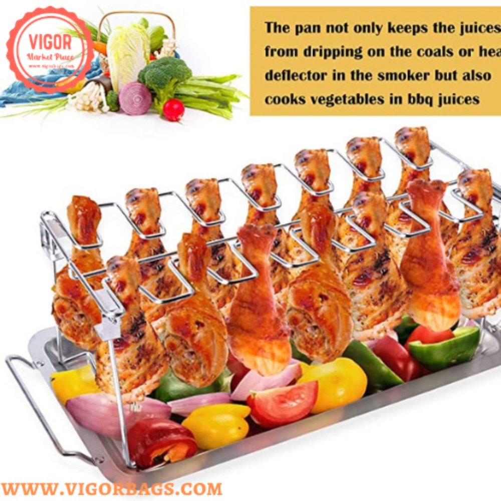 BBQ Chicken Drumsticks Rack Stainless Steel & BBQ Rib Rack Non Stick Rib Roast R - Picture 4 of 12